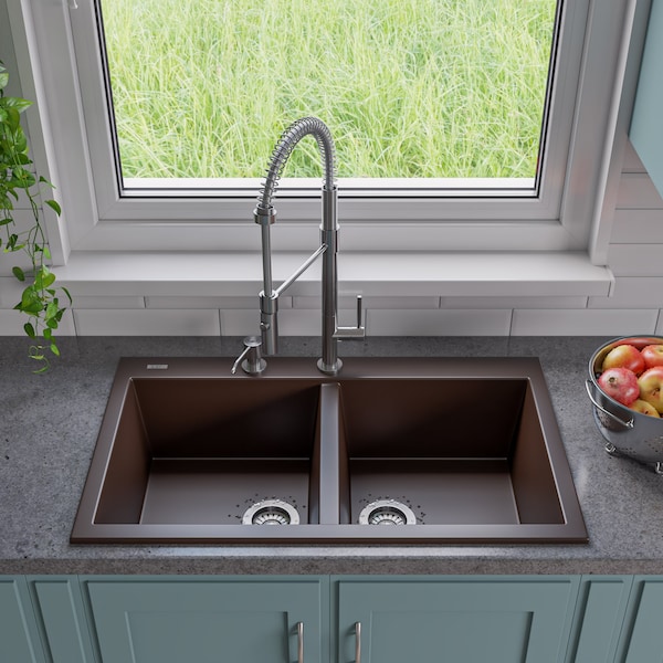 Chocolate 34 Drop-In Dbl Bowl Granite Composite Kitchen Sink